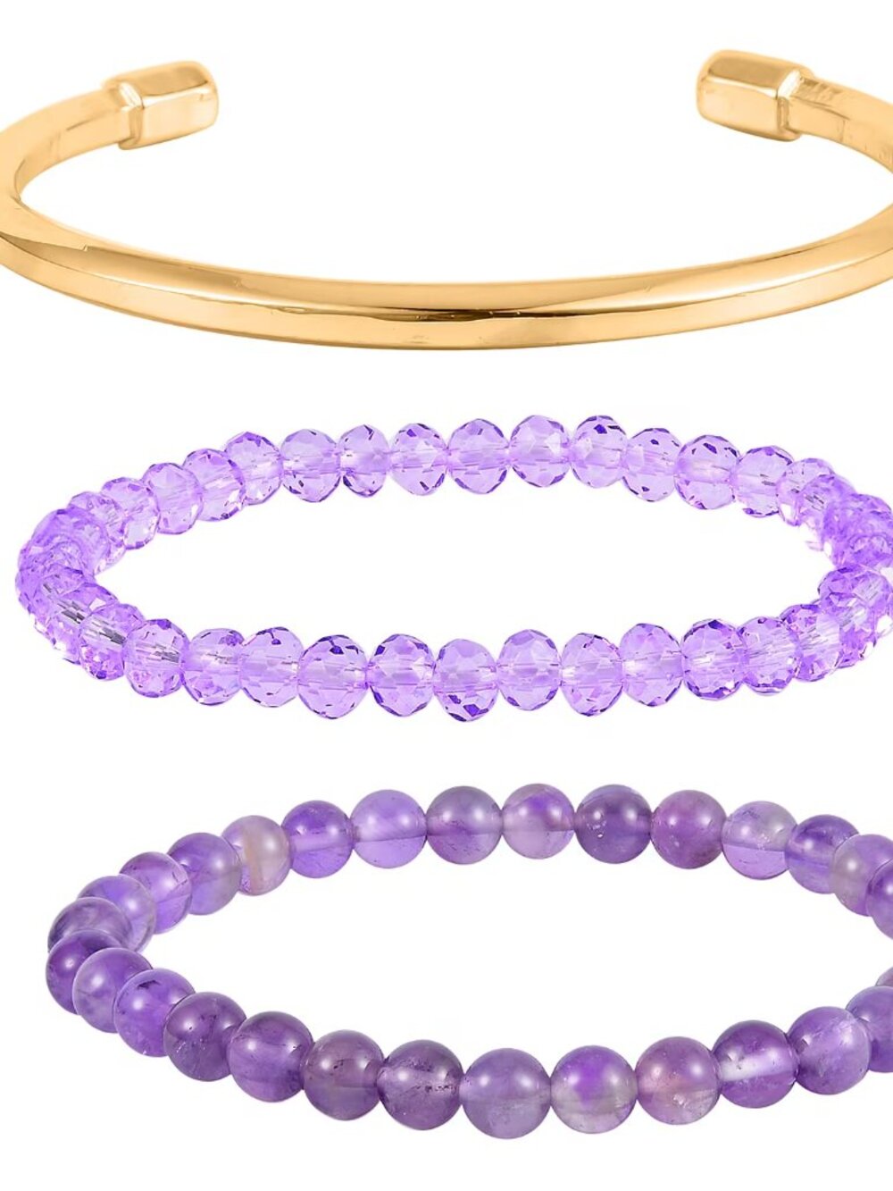 African Amethyst, Purple Glass, Set of 2 Stretch Bracelet & Cuff Bracelet (7.00)